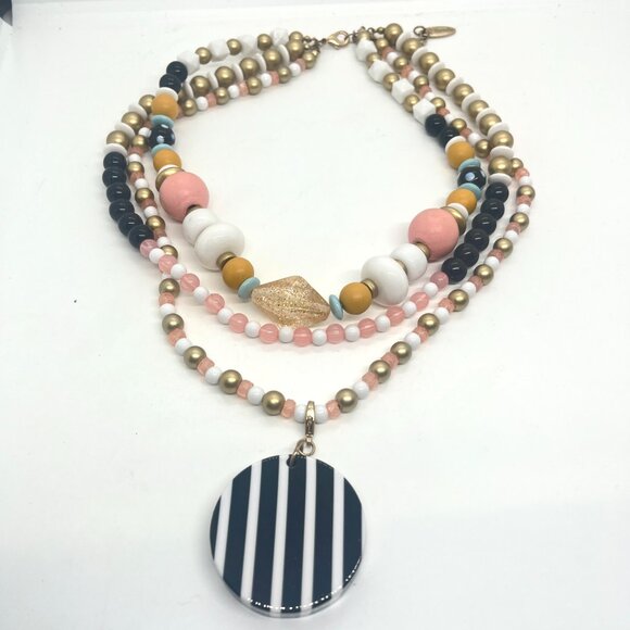 PLUNDER MULTI STRAND LAYER POP ART NECKLACE BEADS STRIPE PENDANT ORANGE PINK - Picture 6 of 16